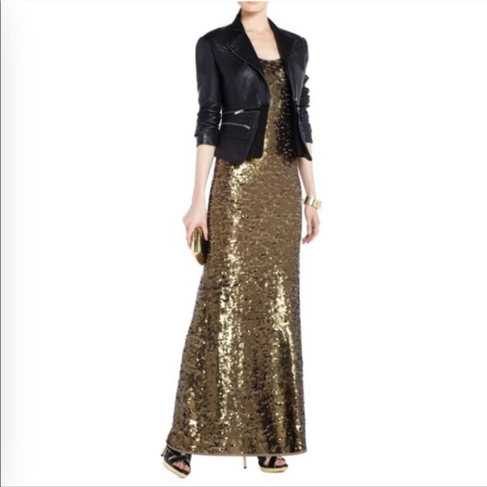 BCBG Allure Gold Sequin Maxi Gown